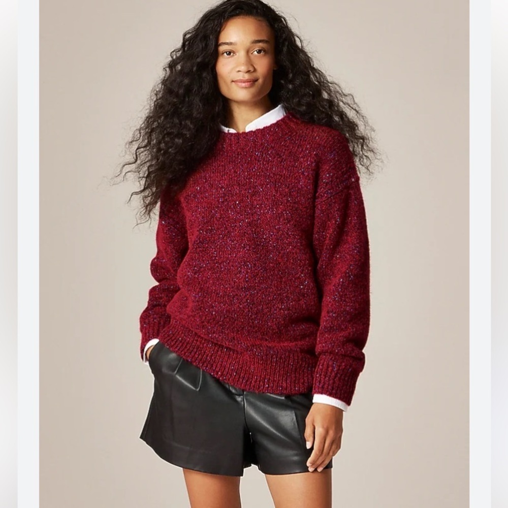 J. Crew Relaxed Crewneck Pullover NWOT Red Multi Wool Oversized Women’s XS